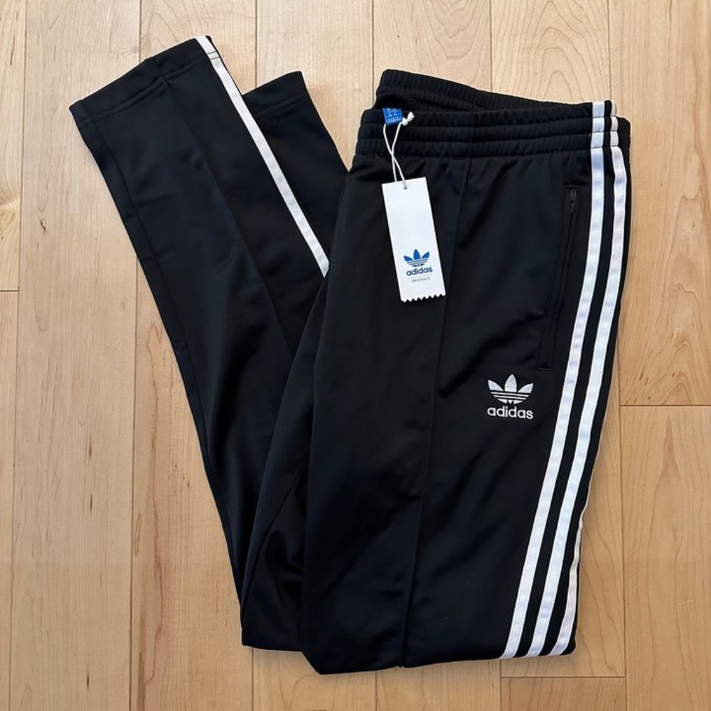 BNWT- Adidas Originals Supergirl Track Pants Black White Stripes Joggers (XL)